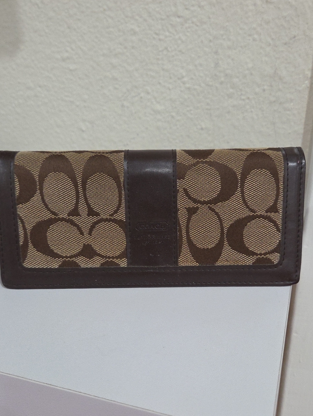 Coach Brown Signature Canvas Continental Wallet Checkbook Set